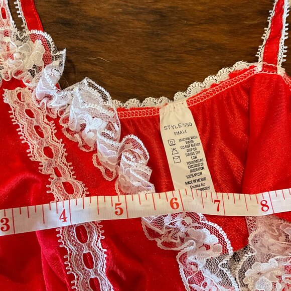 Vintage Sexy Lingerie Bra + Panties Ruffle heart High Cut Size S Red/White - Picture 5 of 5
